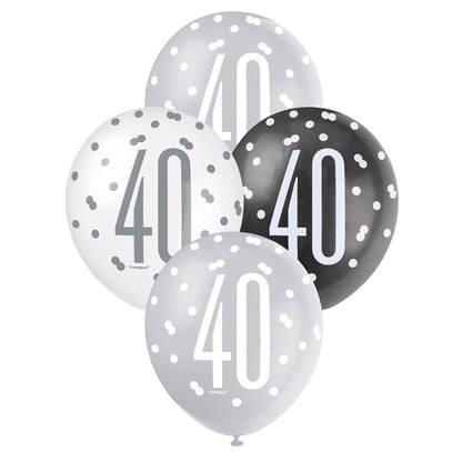 Black, Silver & White Assorted 30cm Latex Balloons - 40 image 0