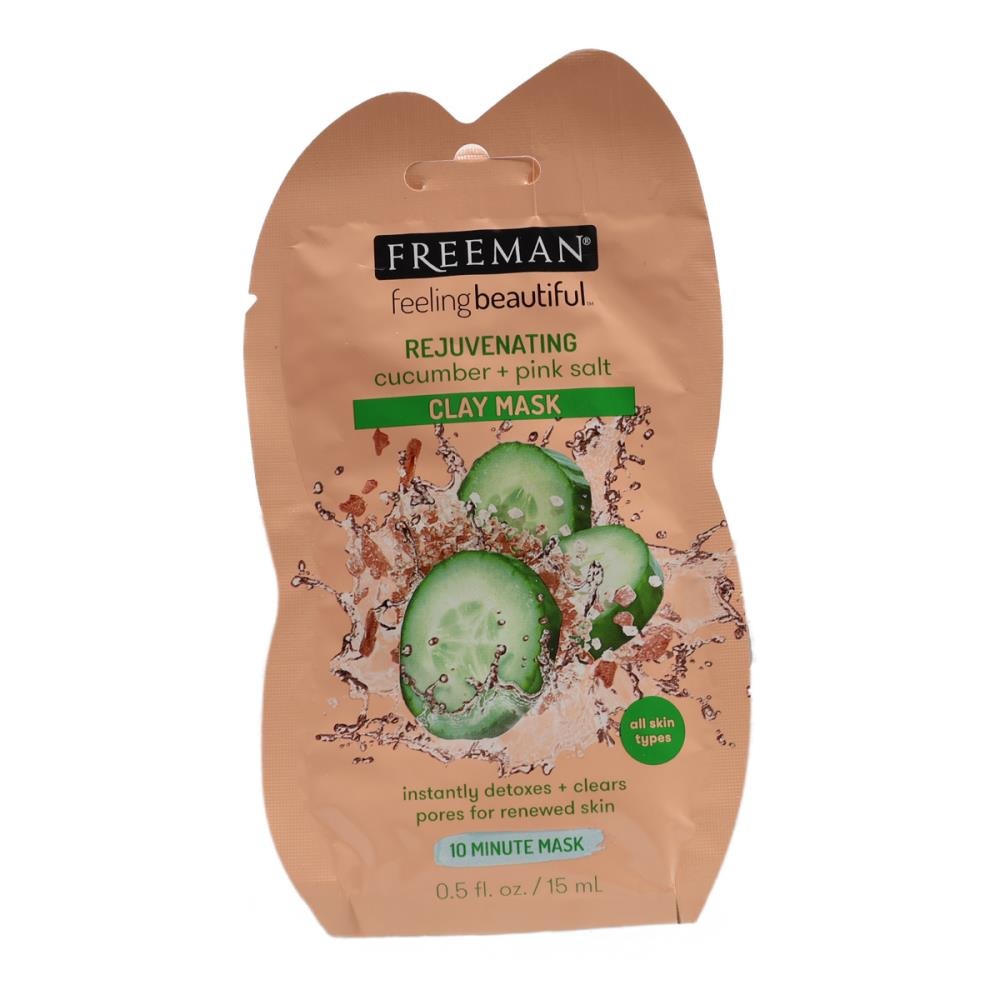 FREEMAN 15mL CLAY MASK REJUVENATING CUCUMBER AND PINK SALT ALL SKIN TYPES