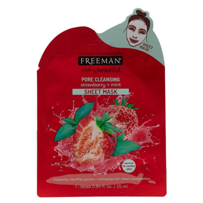 FREEMAN 25mL SHEET MASK PORE CLEANSING STRAWBERRY AND MINT NORMAL TO COMBO SKIN
