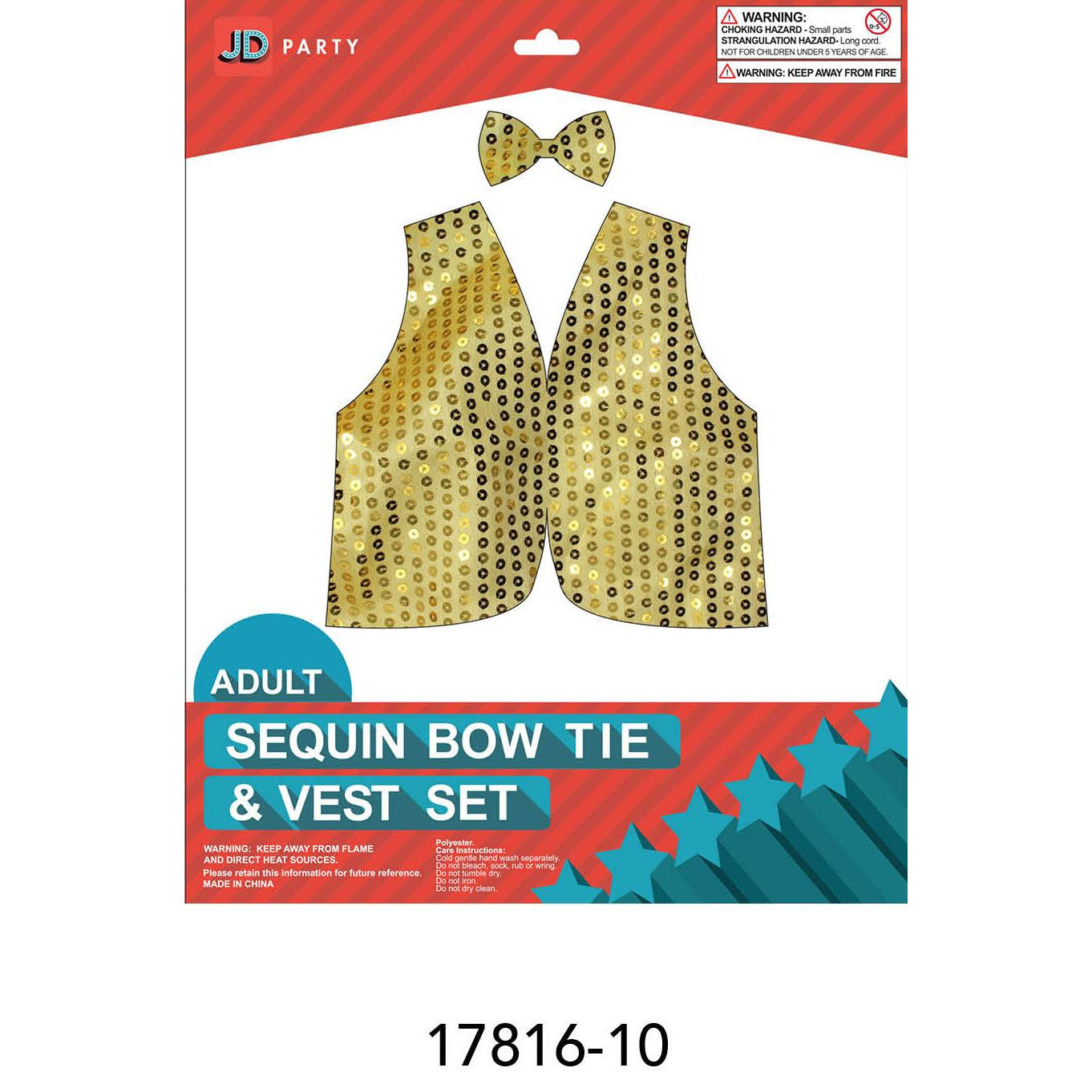 Adult Sequin Bow Tie & Vest Set (Gold) image 0