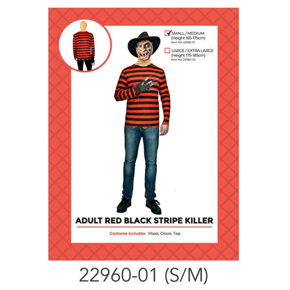 Adult Red Black Stripe Killer Man Costume (S/M) image 0