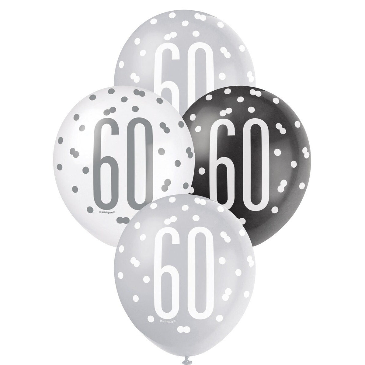Black, Silver & White Assorted 30cm Latex Balloons - 60 image 0