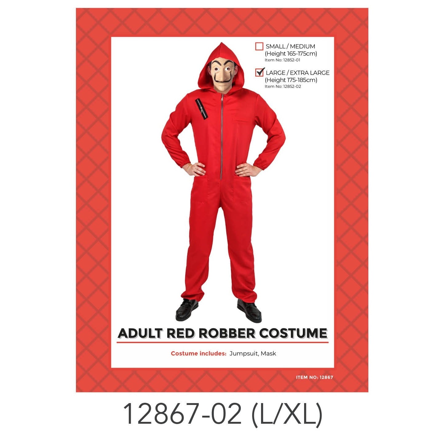 Adult Red Robber Costume (L/XL)ADD MASK image 0