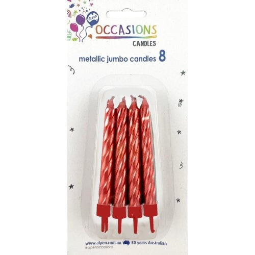CANDLE JUMBO METALLIC RED 8 WITH HOLDERS image 0