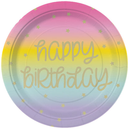 Rainbow Star Happy Birthday 18cm Foil Stamped Paper Plates 8pk
