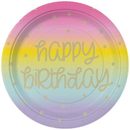 Rainbow Star Happy Birthday 23cm Foil Stamped Paper Plates 8pk