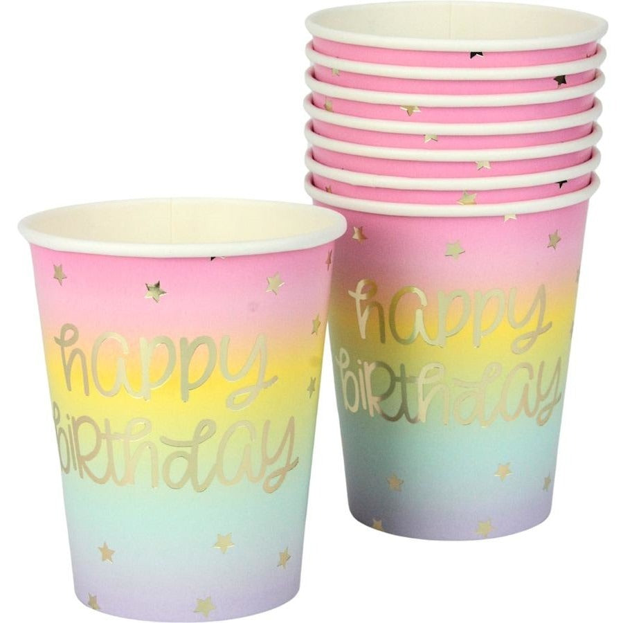Rainbow Star Happy Birthday Paper Plates 270ml 8pk