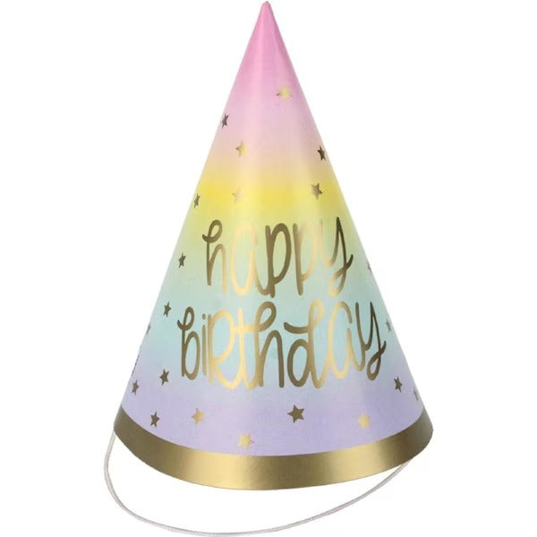 Rainbow Star Happy Birthday Party Hats 8pk