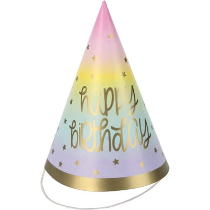 Rainbow Star Happy Birthday Party Hats 8pk