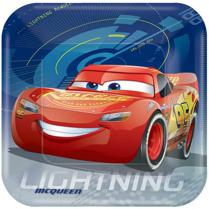 8 Cars 3 9in/23cm Square Paper Plates