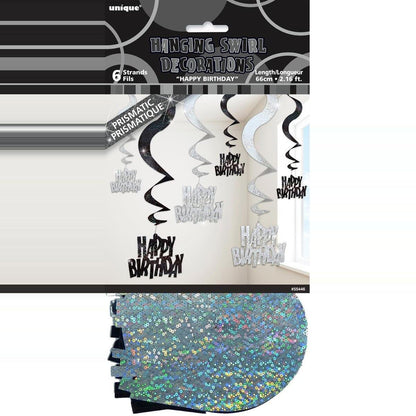 Glitz Black 6pk Hanging Decorations 1.5M #Happy Birthday