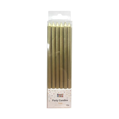 12 Pcs Metallic Candle with Holder - Gold image 0