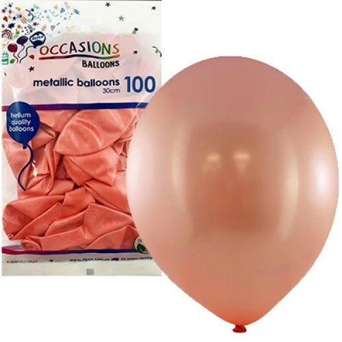 Metallic 30cm Latex Balloons 100pk - Rose Gold image 0