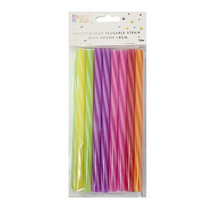 Multicolour Reusable Straws with Brush (Thick) 16pk image 0