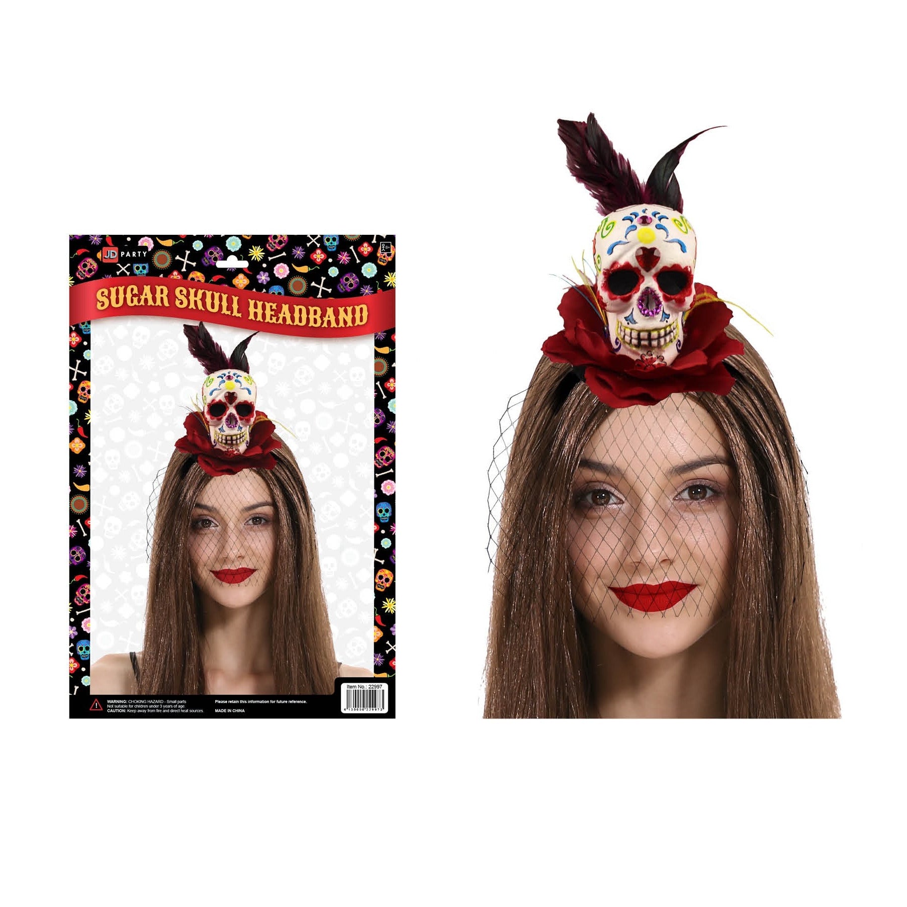 Day of the Dead Sugar Skull Headband (Red) image 0