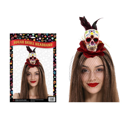 Day of the Dead Sugar Skull Headband (Red) image 0
