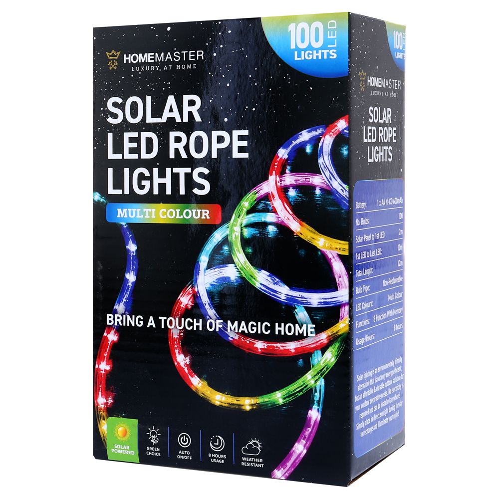 Rope Light Solar 100LED 12m Total Length Multi Colour 8 Functions image 0