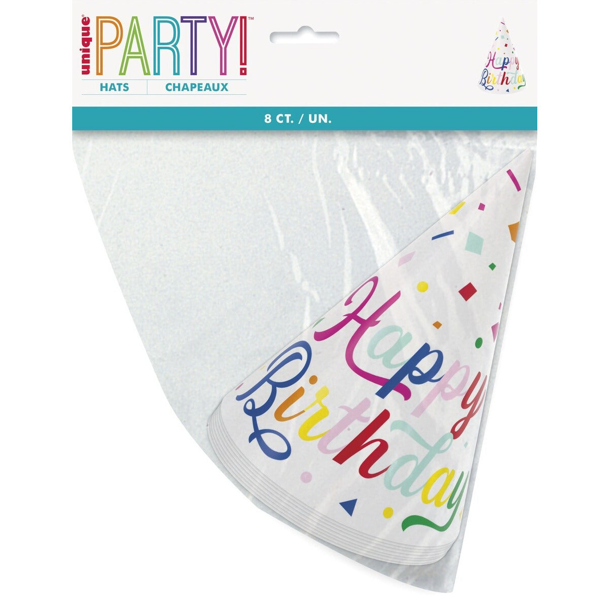 8 COLOURFUL CONFETTI BDAY HATS image 0