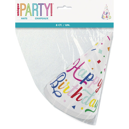 8 COLOURFUL CONFETTI BDAY HATS image 0