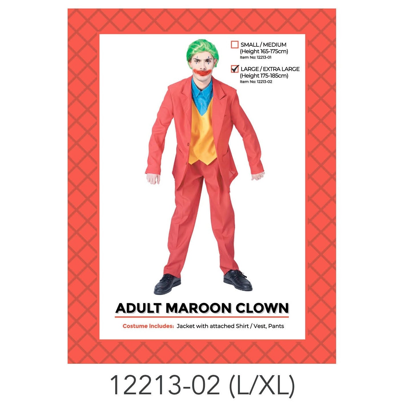 Adult Maroon Clown Costume (L/XL) image 0