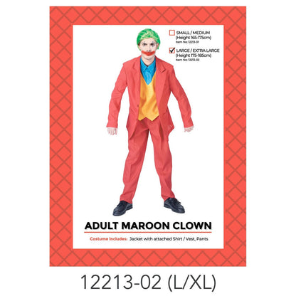 Adult Maroon Clown Costume (L/XL) image 0