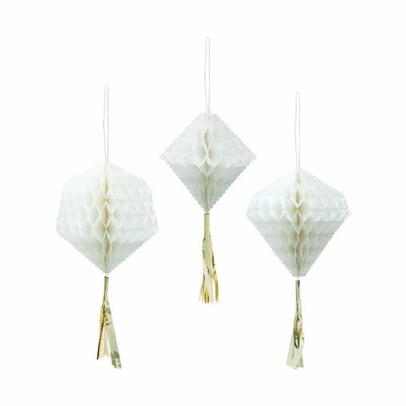 3Pc Honeycomb W'Tassel-White