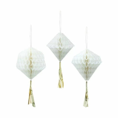 3Pc Honeycomb W'Tassel-White