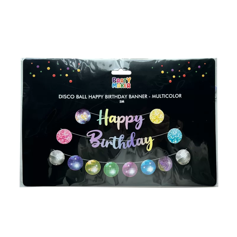 Disco Ball Happy Birthday Banner Multicolor