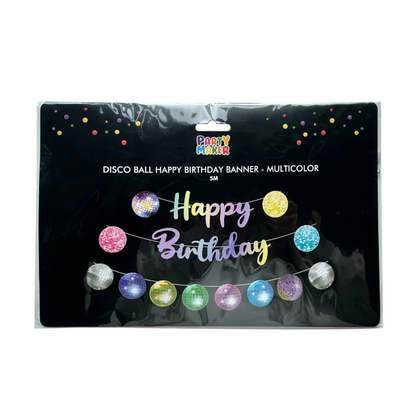Disco Ball Happy Birthday Banner Multicolor