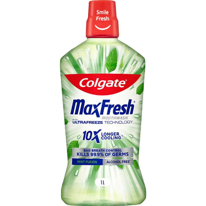 COLGATE 1L MOUTHWASH MAX FRESH 10X LONGER COOLING ALCOHOL FREE MINT FUSION
