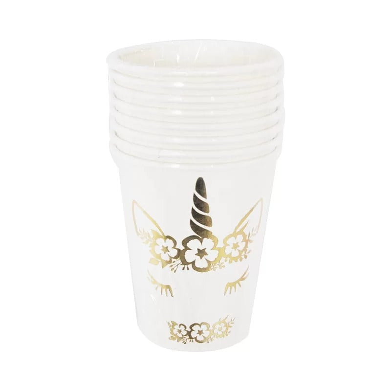 Gold Foil Unicorn 266ml Paper Cups 8pk