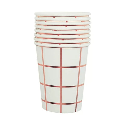 Rose Gold Check Paper Cups