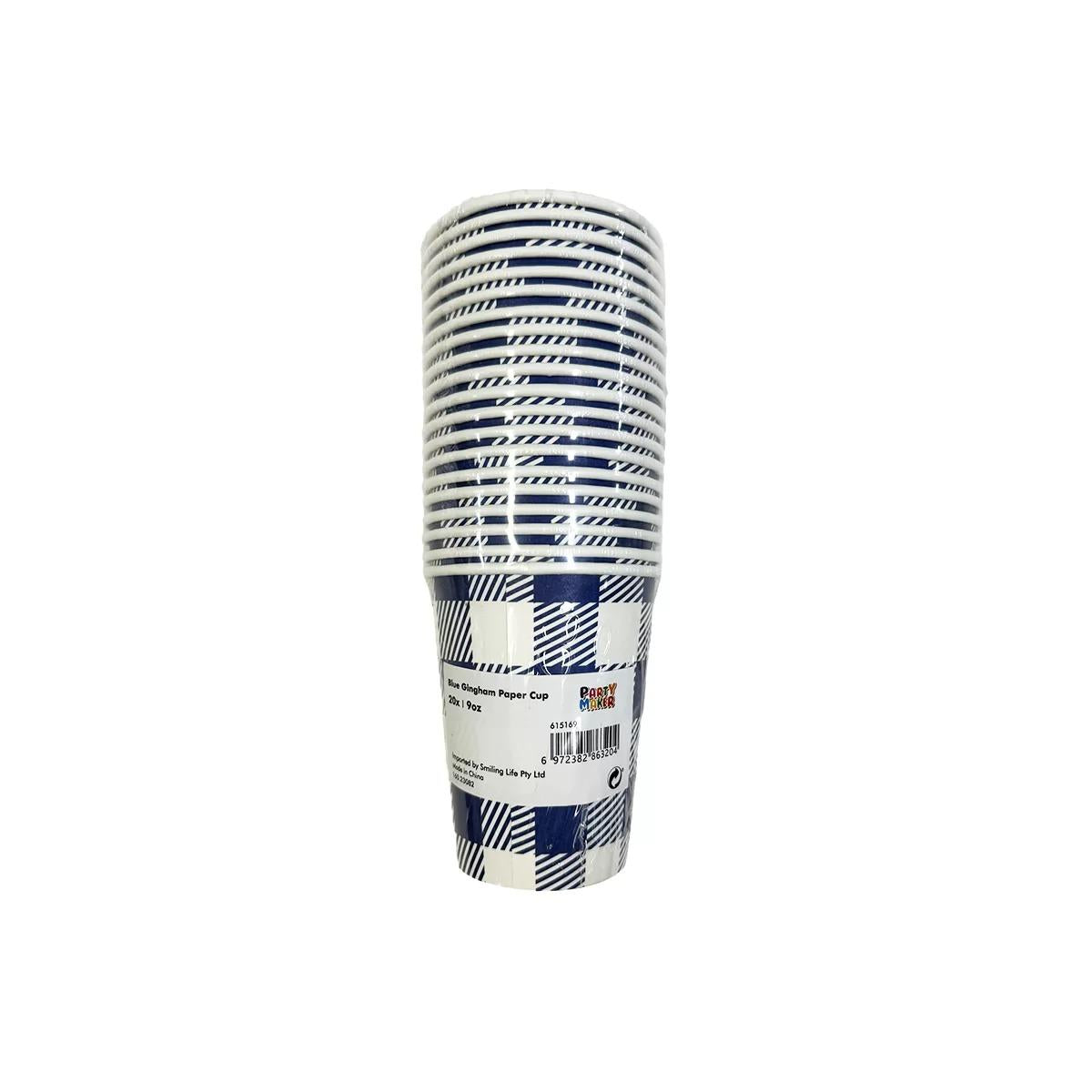 Blue Gingham 20pk Paper Cups