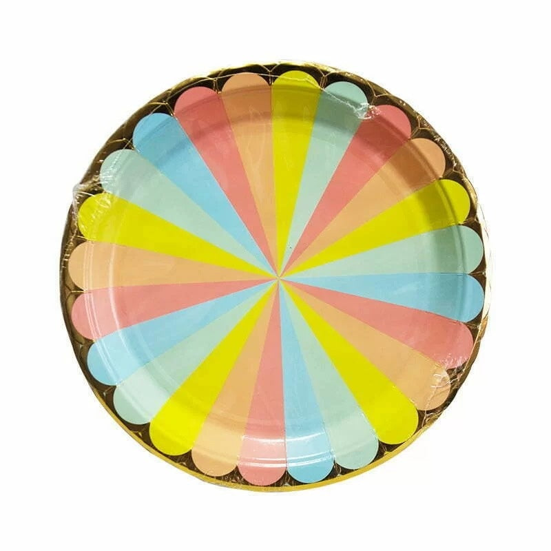 8Pk Candy Stripes With Gold Edging Paper Plates