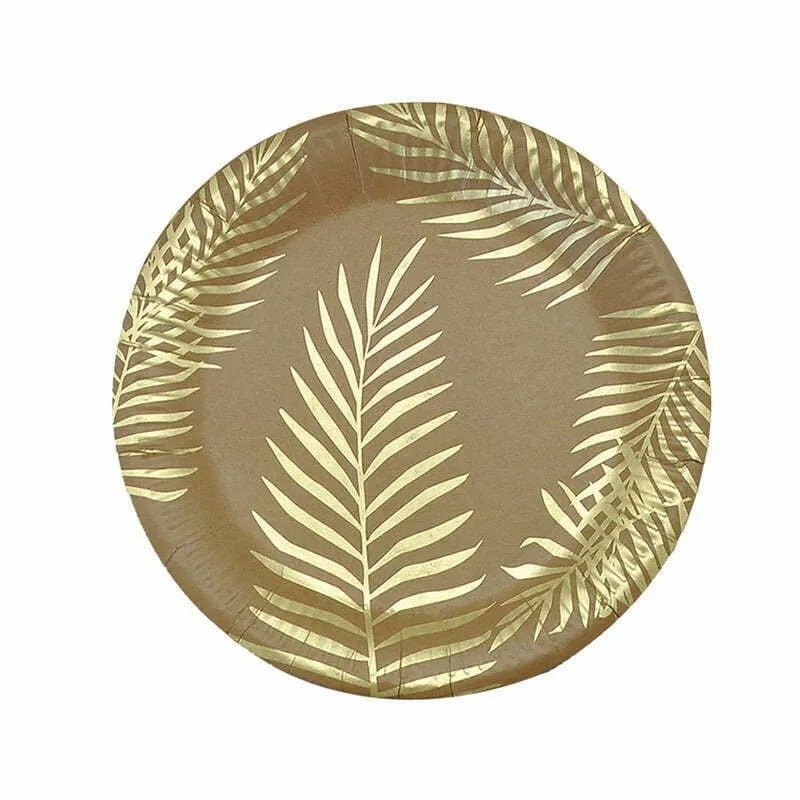 8 Pk Gold Palm Leaves Kraft Paper Plates