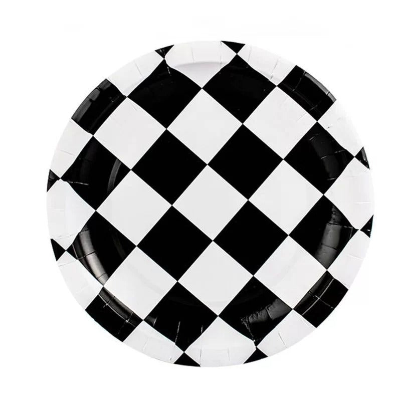 Black & White Checkered 27cm Paper Plates 8pk