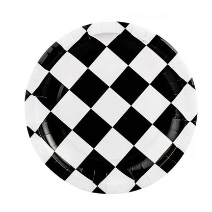Black & White Checkered 27cm Paper Plates 8pk