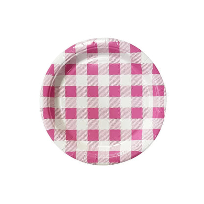 Pink Gingham 17cm 20pk Paper Plates