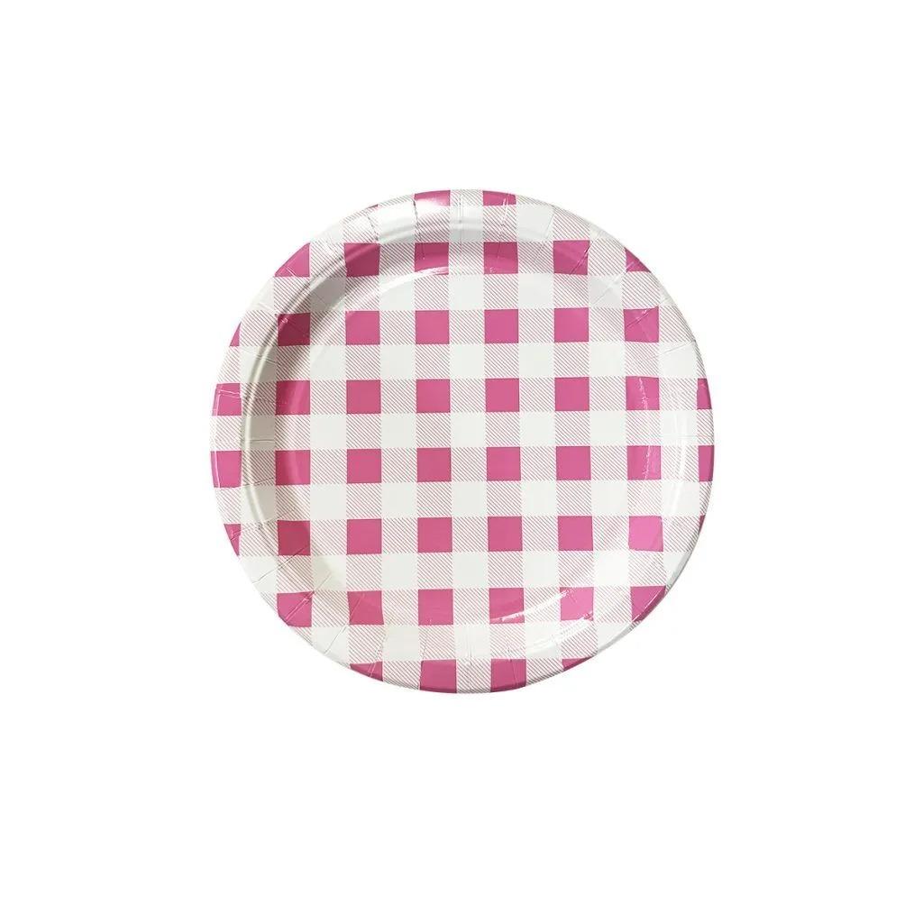 Pink Gingham 23cm 20pk Paper Plates