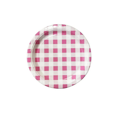 Pink Gingham 23cm 20pk Paper Plates