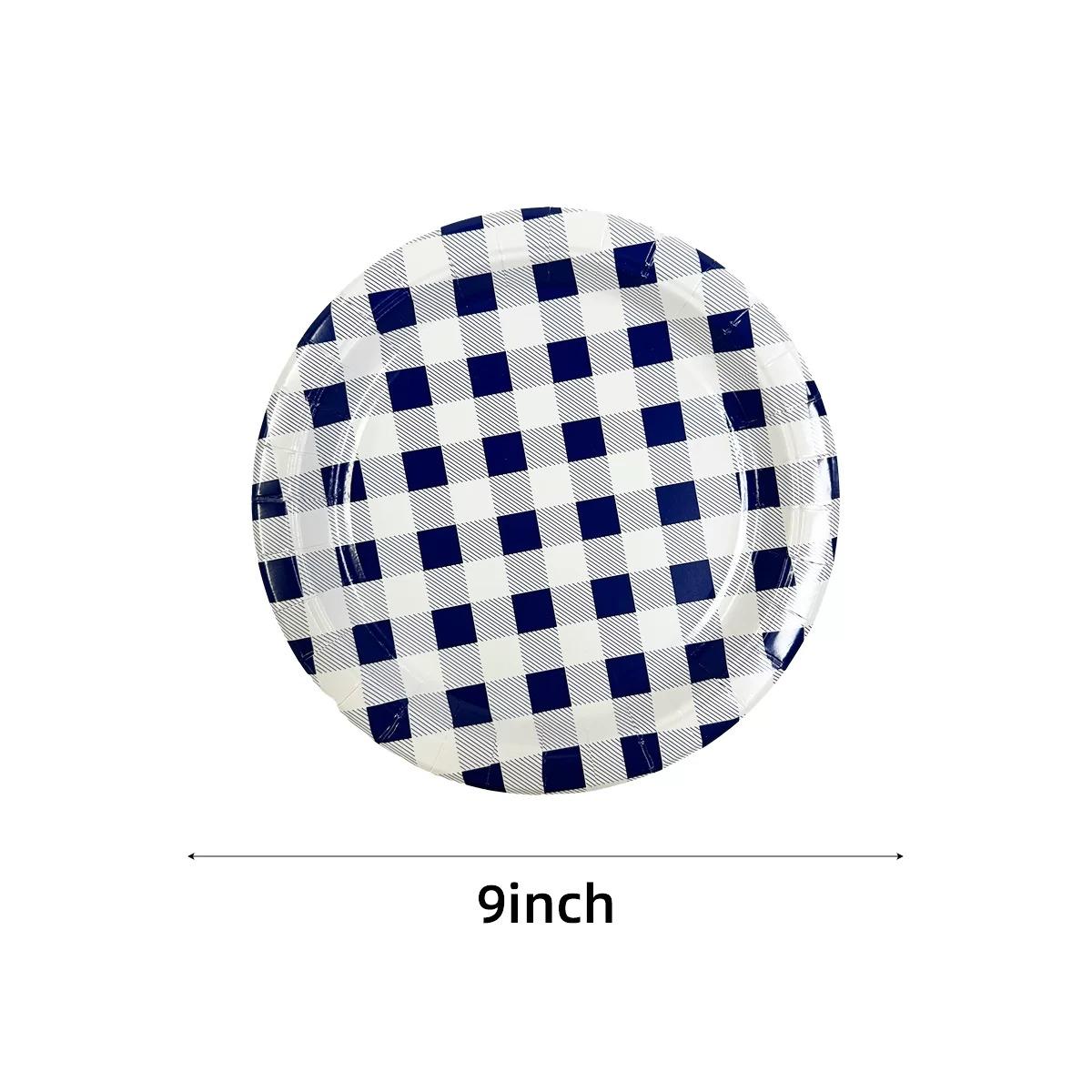 Blue Gingham 23cm 20pk Round Paper Plates