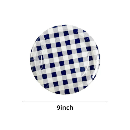 Blue Gingham 23cm 20pk Round Paper Plates