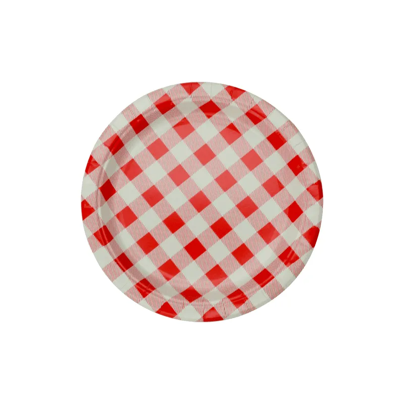 Red Gingham 17cm 20pk Round Paper Plates