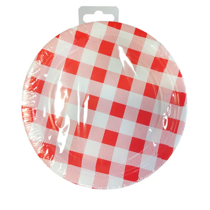 Red Gingham 23cm 20pk Round Paper Plate