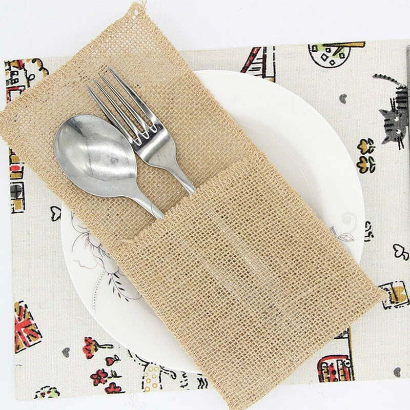 Linen Cutlery Bag With Lace