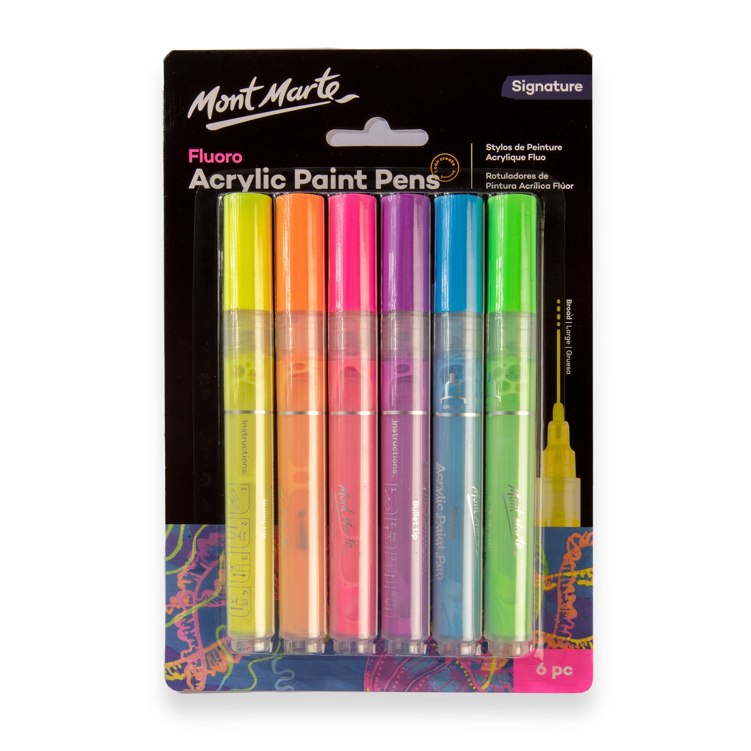 Fluoro Acrylic Paint Pens Broad Tip 6pc image 0