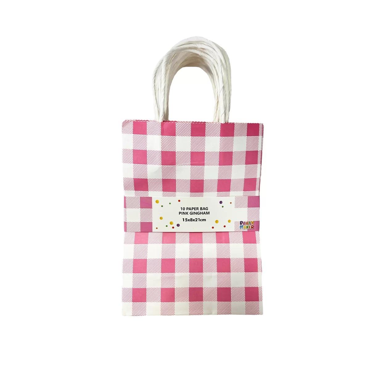 Pink Gingham 10pk Paper Bags