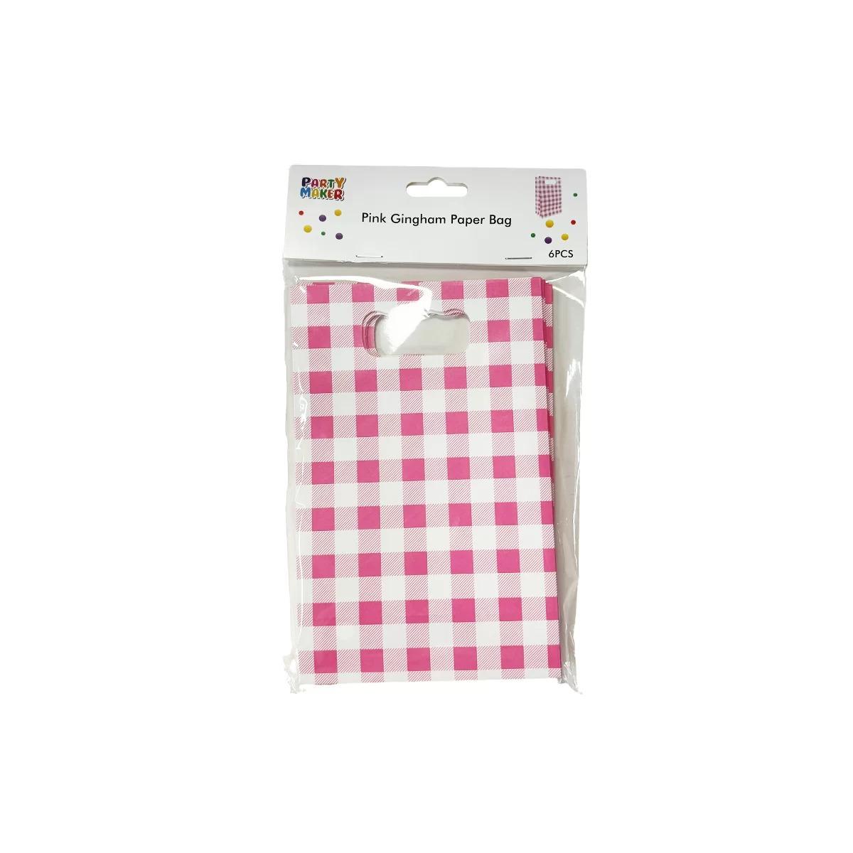 Pink Gingham 6pk Paper Bag