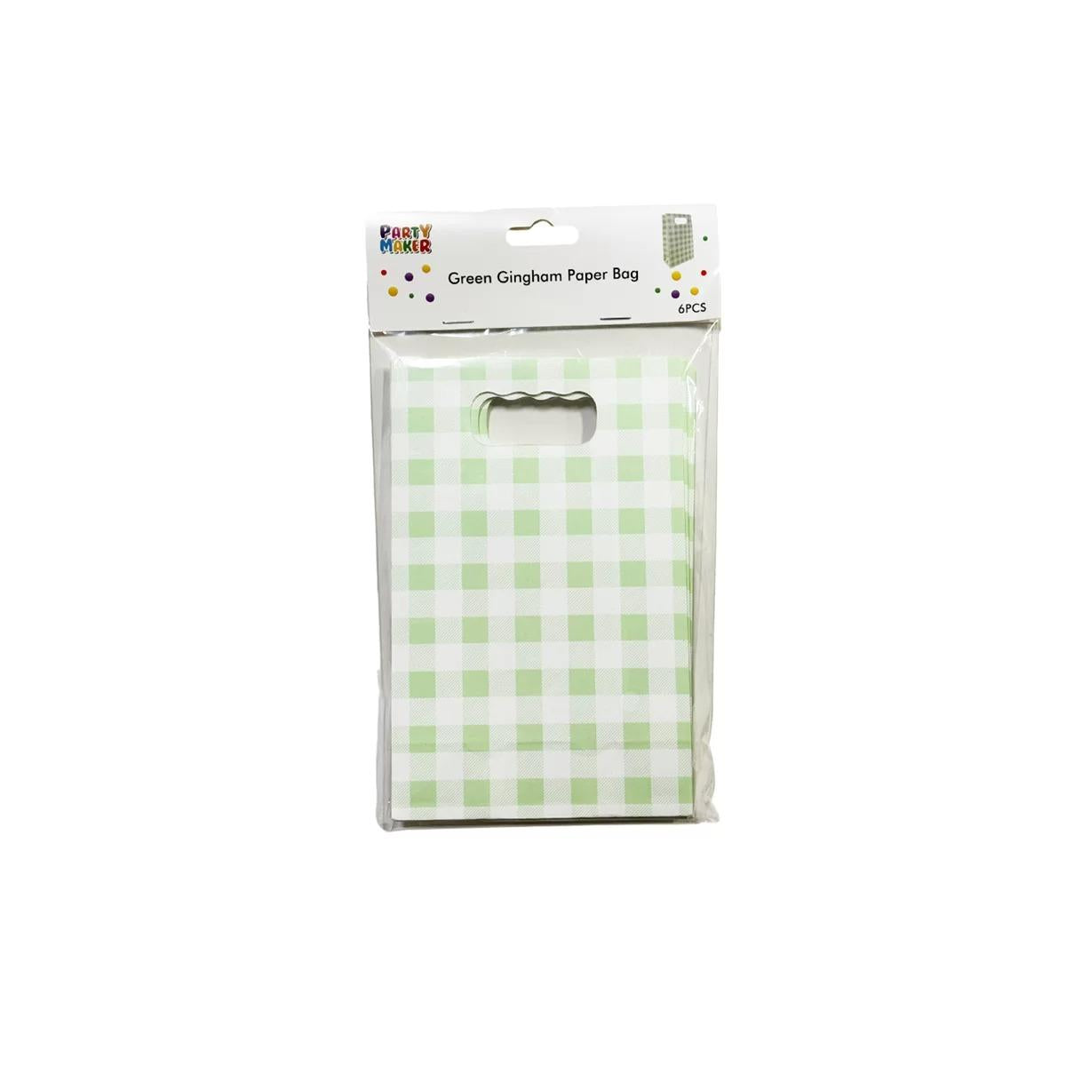Green Gingham 6pk Paper Bags
