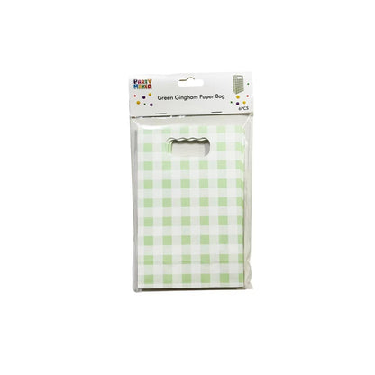 Green Gingham 6pk Paper Bags